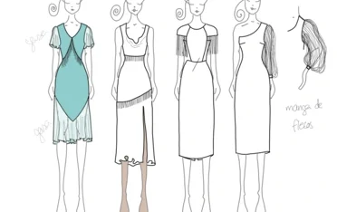 Diseños de moda que muestran diferentes vestidos y estilos femeninos. Diseños de moda que muestran diferentes vestidos y estilos femeninos.